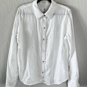 Calypso St. Barth Women’s White Linen Blend Embroidered Seashell Blouse Large